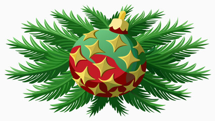 Festive christmas ornament with star decorations on pine branches