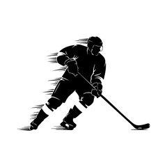 Obraz premium Ice hockey player logo icon vector. Hockey stick and puck logo set silhouettes vector on a white background