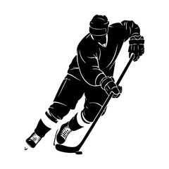Fototapeta premium Ice hockey player logo icon vector. Hockey stick and puck logo set silhouettes vector on a white background