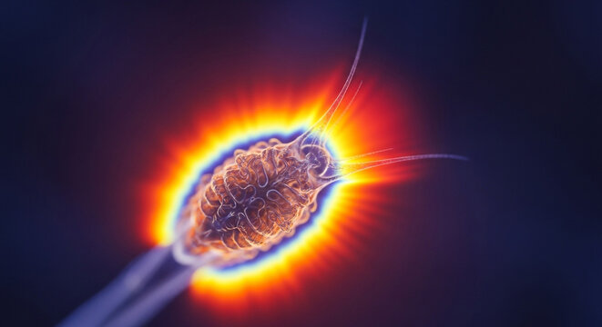 Stunning microscopic organism glowing with vibrant energy, revealing the beauty of cellular biology and scientific discovery in a modern way