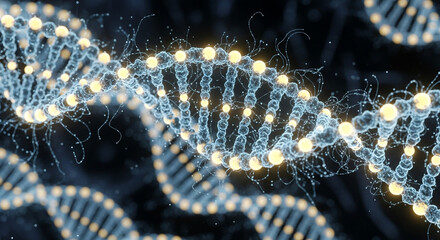 Striking DNA strand visualization for science presentations and medical research projects, a modern, vibrant illustration of genetic code and biological innovation