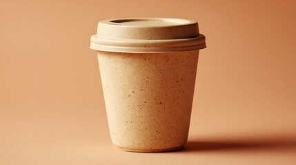 Eco Friendly Coffee Cup with Lid on Tan Background