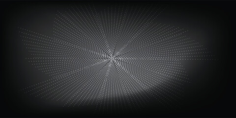 Halftone circular dotted frame set. Isolated circle dot texture on black background. Speckled spray texture. Vector abstract design elements, spiral circles, sound waves, circle vector dots.