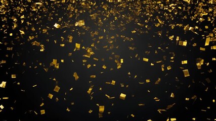 Golden confetti falling on a black background. Celebration, party, festive mood. Shiny, reflective, sparkling paper pieces animation. - Powered by Adobe