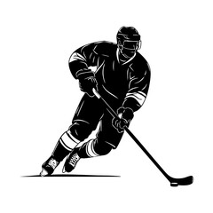 Ice hockey player logo icon vector. Hockey stick and puck logo set silhouettes vector on a white background