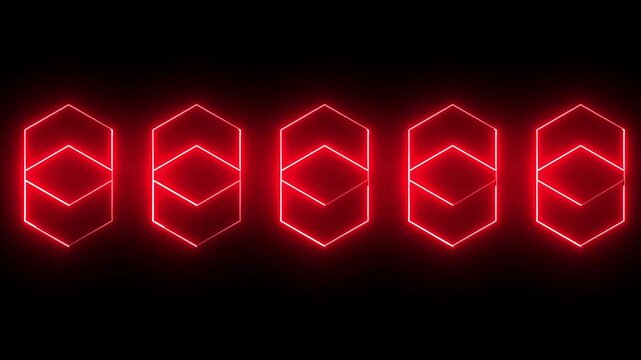 geometric red hexagon frame with layered inner quad shapes neon line animation.