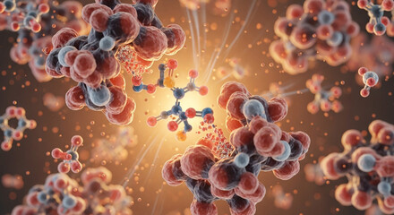 Stunning 3D rendering of molecular structure for science, medicine, and technology, showcasing atoms and bonds in vibrant detail for impactful visuals