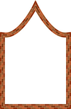 Inflexed Arch frame window door brick brickwork brown border picture frame vintage retro antique handcraft framework architecture decorative element isolated background
