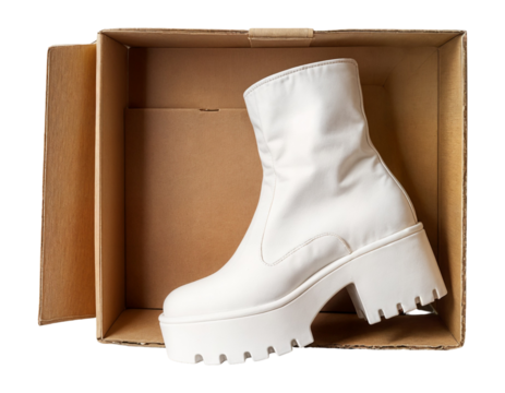 White Platform Ankle Boot in Cardboard Box