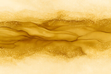 金色のアルコールインク風抽象背景、柔らかな流れと粒子のテクスチャ