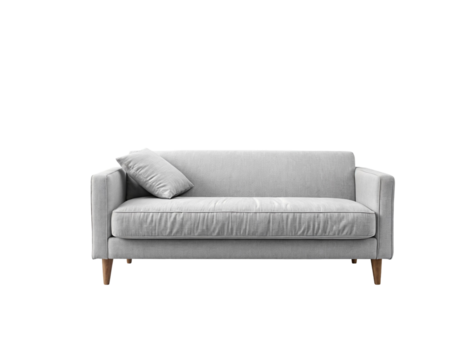 Modern Light Grey Sofa with Cushion on Transparent Background