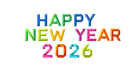 Happy new year 2026 colorful text isolated on transparent background