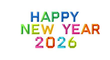 Happy new year 2026 colorful text isolated on transparent background