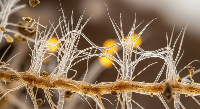 Intricate network of roots and filaments creates a captivating and organic abstract pattern, perfect for science, nature, or conceptual designs