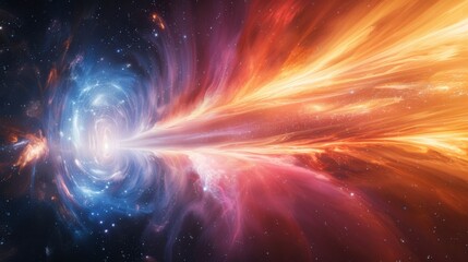 futuristic space scene with colorful nebula storms and light waves