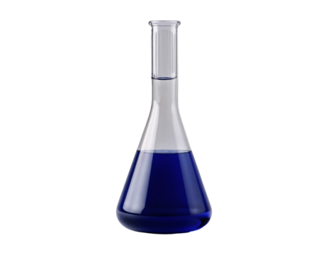 Erlenmeyer Flask with Dark Blue Chemical Solution in a Laboratory Setting