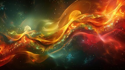 futuristic space scene with colorful nebula storms and light waves