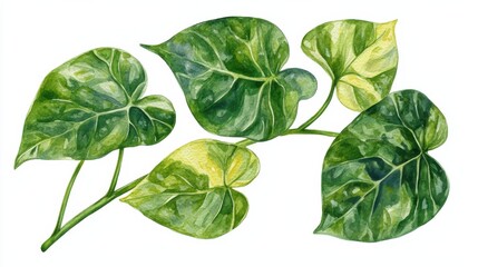 Detailed watercolor illustration of betel leaves for herbal remedy, isolated on white background