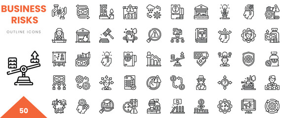 A collection of versatile outline icons depicting various business risks and financial symbols.
