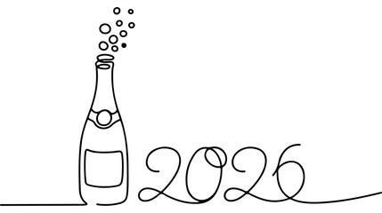 champagne bottle 2026 line art banner