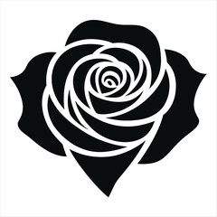 Stylized black rose silhouette with white outline