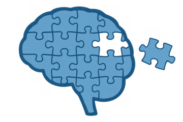 Brain puzzle with missing piece, symbolizing memory loss, mental health issues, problem solving, learning and confusion