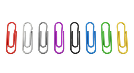 A collection of colorful paper clips arranged in a row.