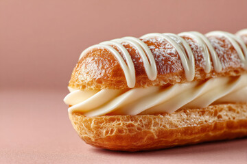 Golden eclair exudes creamy decadence, reminiscent of French culinary artistry, perfect for Bastille Day or a whimsical Patisserie Week