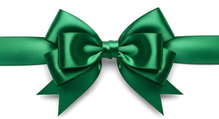 High-Quality Green Gift Ribbon with Decorative Satin Bow on Clean White Studio Background