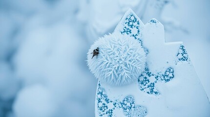 Bee Perched on Snow-Covered Rock in a White Winter Landscape