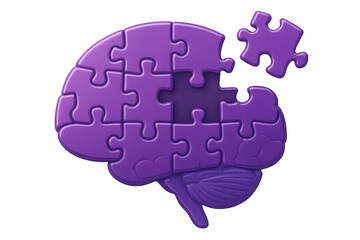 Brain puzzle depicting memory loss or mental health conditions, missing piece symbolizing decline or finding solution