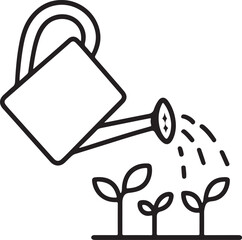 Black Line Art Icon of a Watering Can Outline on White Background Isolated Vector Illustration