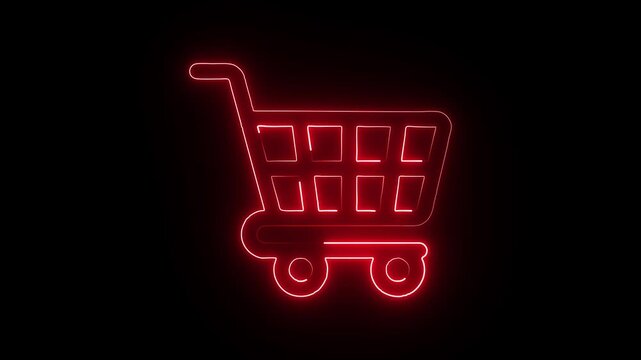 Neon line Online shopping icon motion animation. red color Neon shopping cart icon, supermarket trolly, neon click the shop now button 4k alpha looping