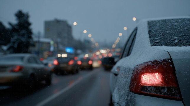 Late-night snow-dusted cars, echoing winter's hush amid urban luminescence, festively aligning with St Knut's Day anticipation