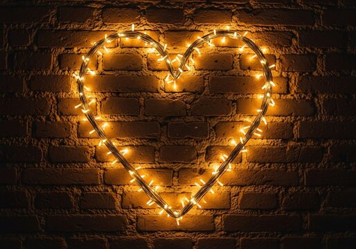 Glowing Heart Lights Brick Wall Decor.