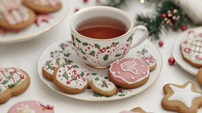 Festive Christmas Cookies and Tea Setting - Powered by Adobe