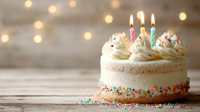 Festive candlelit cake adorned with rainbow sprinkles, celebrating whimsical Birthmas and National Cake Day, joyfully illuminating cozy gatherings