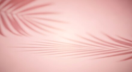 Soft pink background with subtle shadow overlay of palm leaf