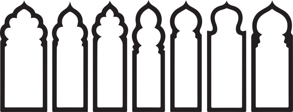Set of Arabic Door and Window Arches - Traditional Islamic Architecture Silhouette Frames and Borders