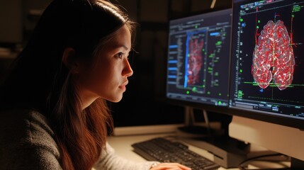 Female Scientist Analyzing Brain Imaging Data