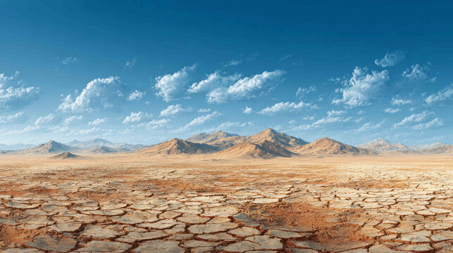 Cracked earth under azure skies evokes Earth Day's call for conservation, reminiscent of arid Sahelian landscapes