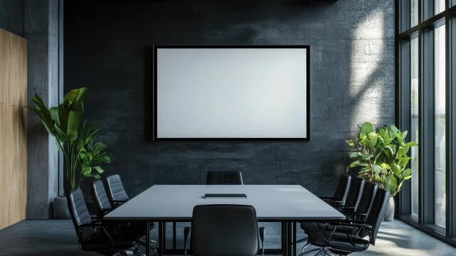 Video Conference room with table and chairs, ideal for corporate meetings or presentations