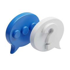 Two Speech Bubbles One Blue One White with Question Mark.