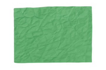 Green crumpled paper texture blank rectangle isolated on transparent background for message or design element