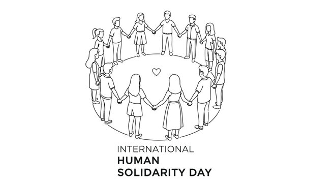A diverse group of people holding hands in a circle for international human solidarity day
