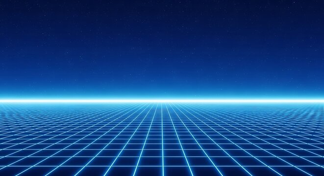 Enter the digital realm with this futuristic grid and starry sky design