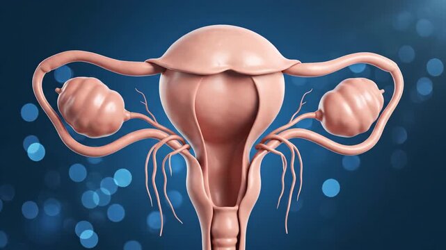 Anatomical illustration of uterus, fallopian tubes and ovaries