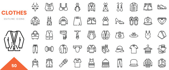 A collection of outline icons depicting various clothing items and accessories.