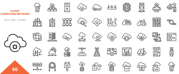 Outlined icons representing cloud computing network concepts in a minimalist style.
