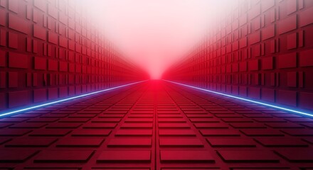 Futuristic red corridor with neon light for dynamic sci-fi design use